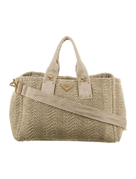 PRADA Canapa Stuoia Convertible Tote Bag Beige